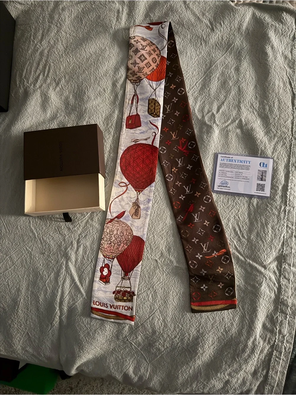 Louis Vuitton Red/Brown Monogram Silk Twilly Scarf